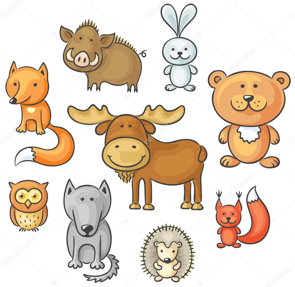 Set of wild forest animals