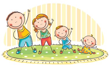 Aile sabah egzersizi yapıyor.