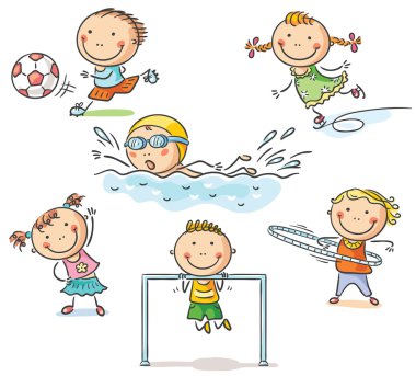 Kids and their sports activities clipart