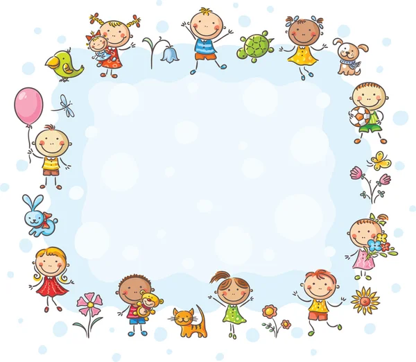 Rechthoekig frame met kinderen en bloemen — Stockvector
