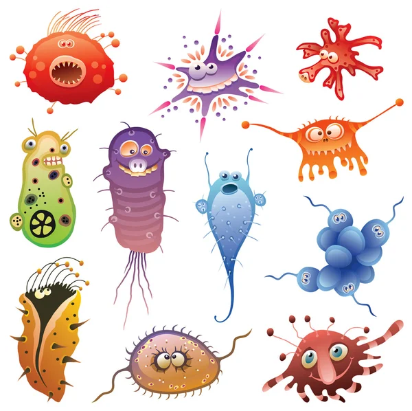 Rajzfilm baktériumok és szörnyek — Stock Vector
