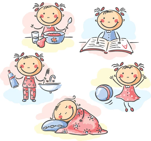 Little girl's daily activities — Stock Vector