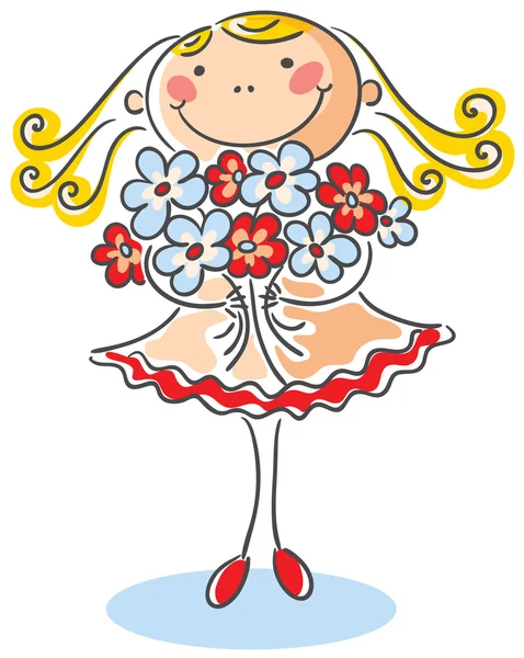 Chica con un ramo de flores — Vector de stock