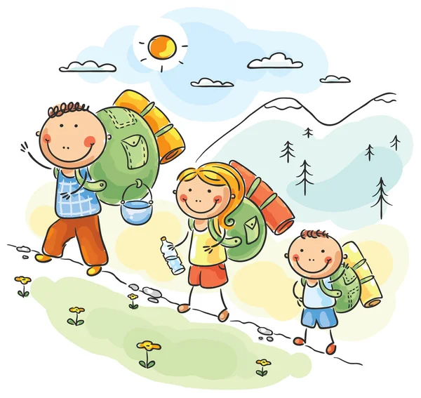 Family hiking in the mountains — Stock Vector