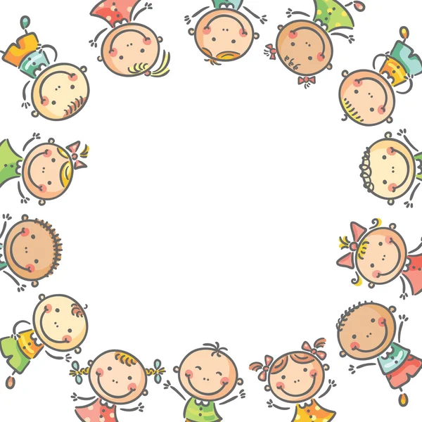 Quadratischer Rahmen mit vielen glücklichen Kindern — Stockvektor