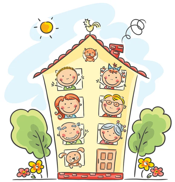Big family is at home — Stock Vector