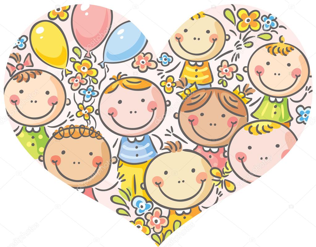 Kindergesichter in Herzform - Vektorgrafik: lizenzfreie Grafiken ...