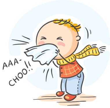 Child has got flu and is sneezing clipart