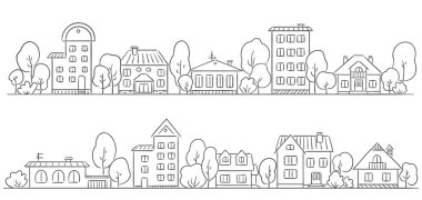 Trees and houses in a row for your frame clipart