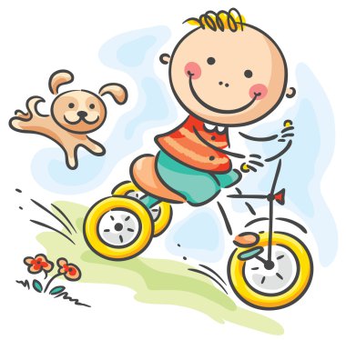 Boy riding his tricycle clipart