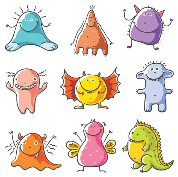 Happy cartoon kleurrijke monsters — Stockvector
