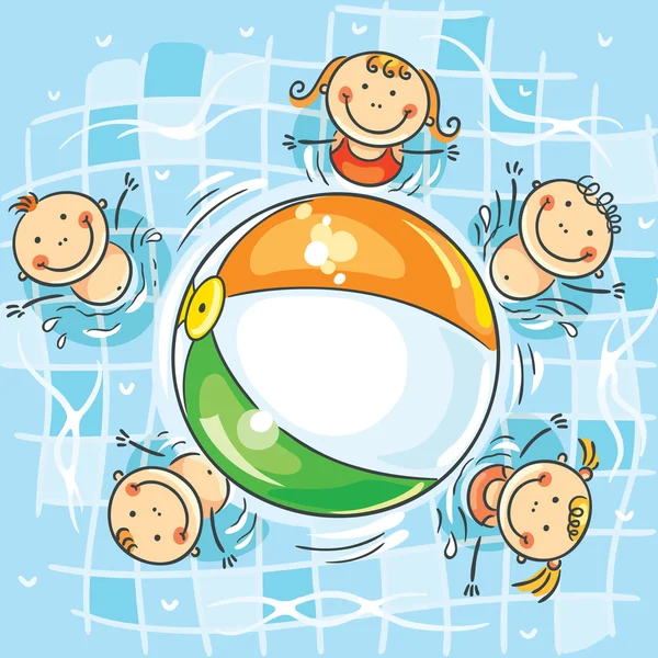 Kids playing ball in the swimming pool — Stock Vector