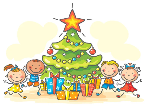 Kids getting presents for Christmas — Stock Vector