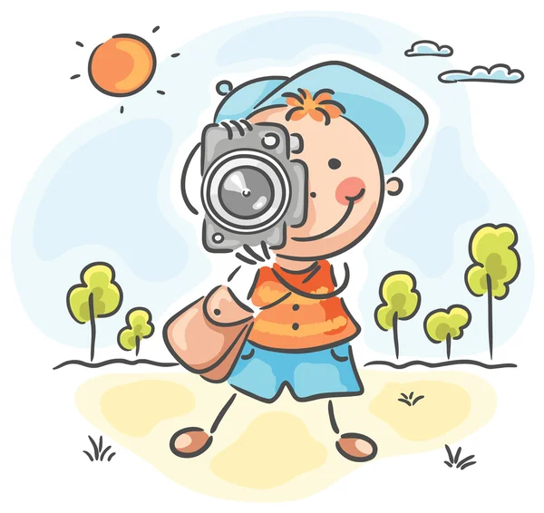 Photographer with a cap, bag and camera — Stock Vector