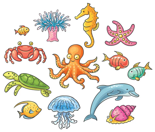 Set of cartoon sea animals — Stock Vector