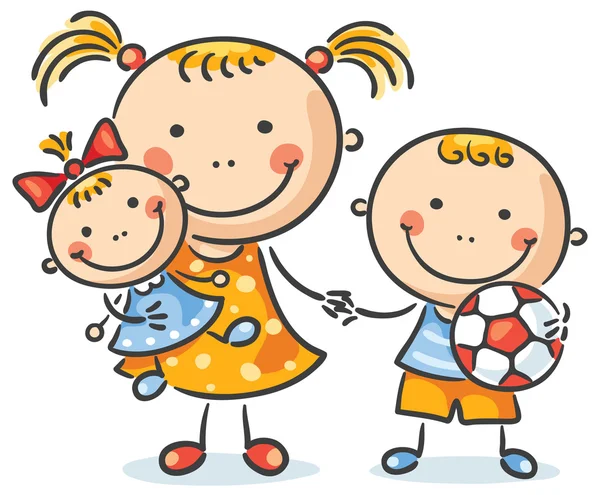 Children with their toys holding hands — Stock Vector