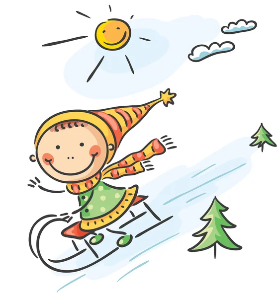 Girl's winter activities sledging — Stock Vector