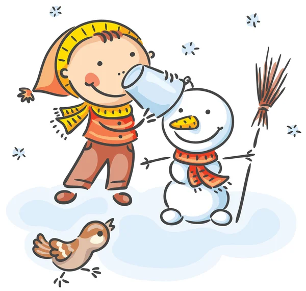 孩子制作雪人 — 图库矢量图片