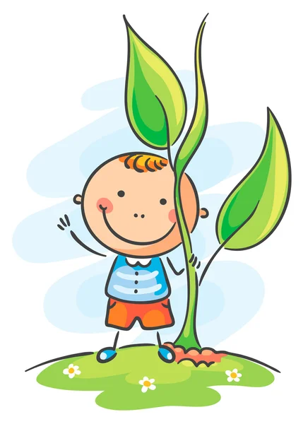 Child and giant sprout — Stock Vector