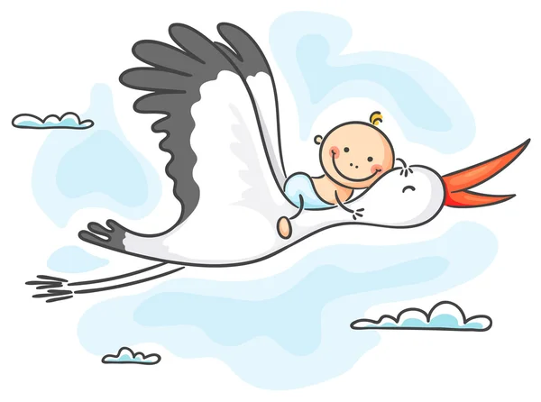 Cigüeña llevando un bebé — Vector de stock