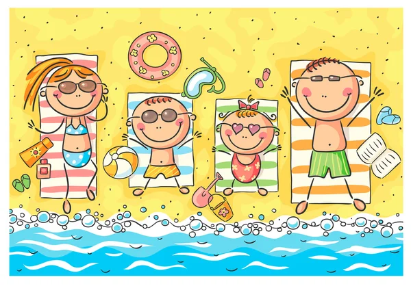 Familia feliz en la orilla del mar — Vector de stock