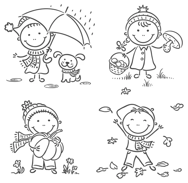 Little kids' autumn activities — Stock Vector