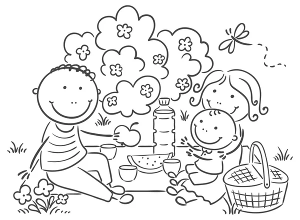 Familia teniendo picnic al aire libre — Vector de stock