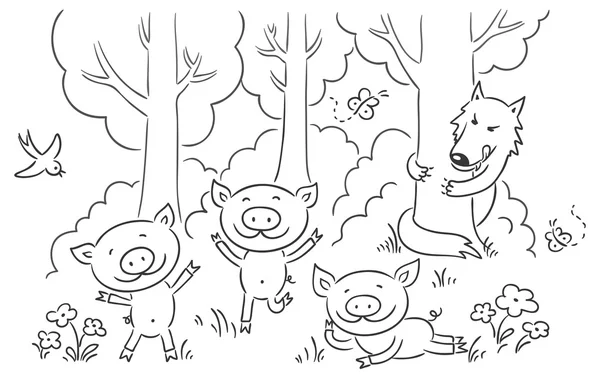 Three little pigs fairy tale — Stock Vector