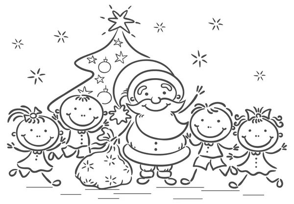 Cartoon Santa with kids — Stock Vector