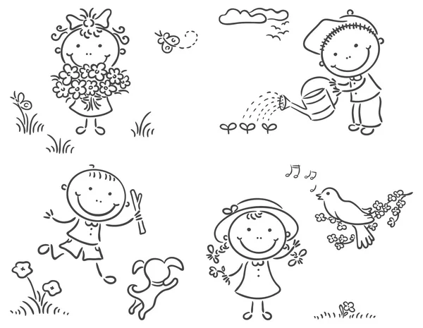 Niños al aire libre en primavera — Vector de stock