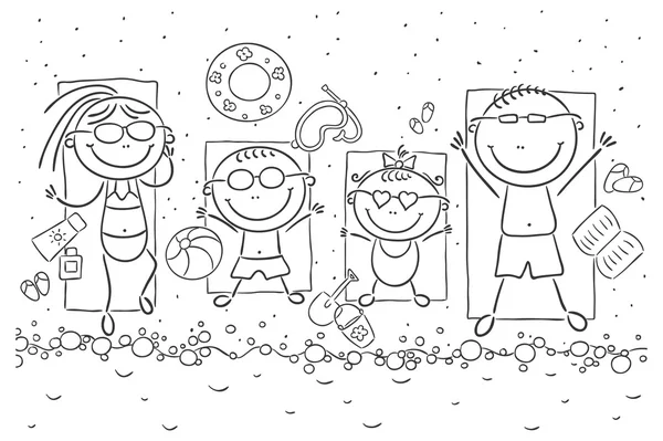 Familia feliz en la orilla del mar — Vector de stock