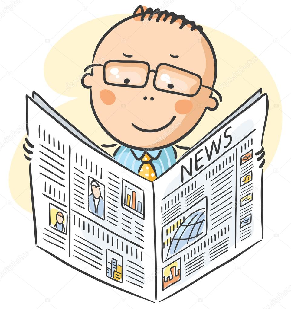 Man in glasses reading newspaper
