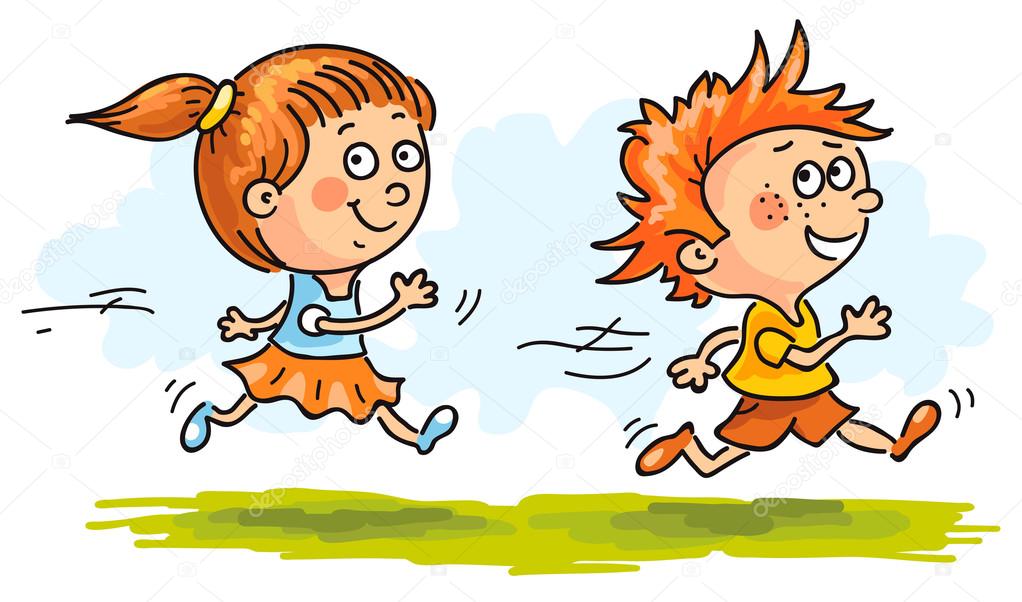 Boy and girl running quickly