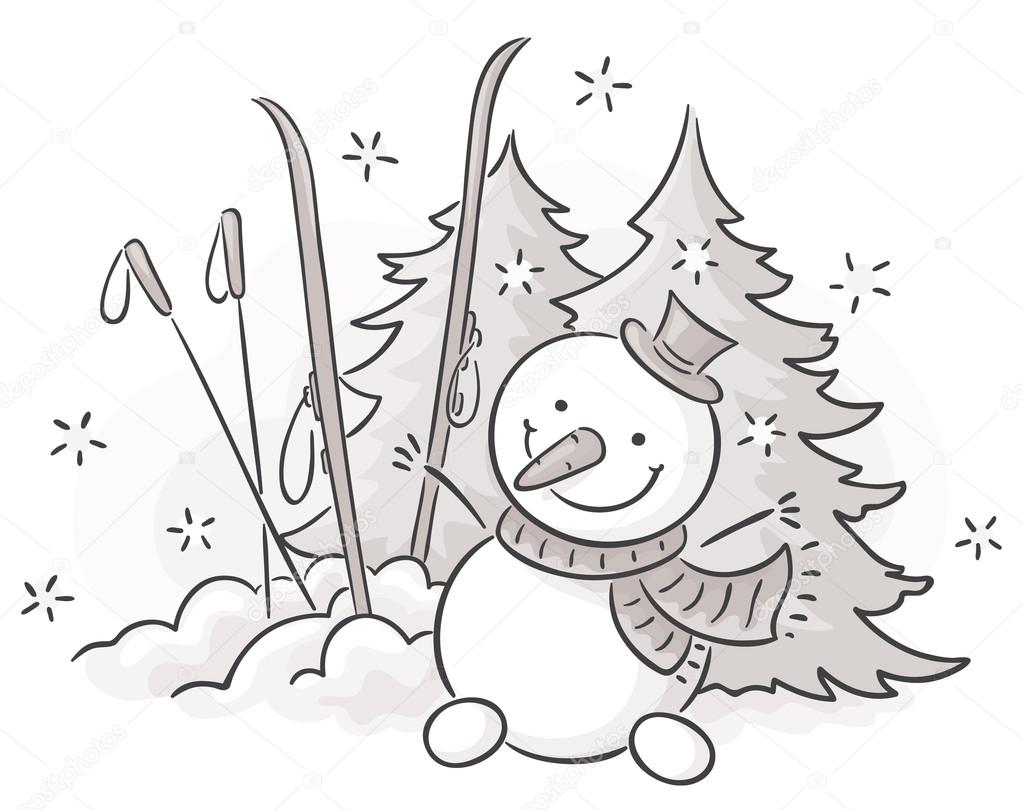 disegno invernale — Vettoriali Stock © Katerina Dav Inverno disegno con un pupazzo di neve bianco e nero — Vettoriali di Katerina Dav