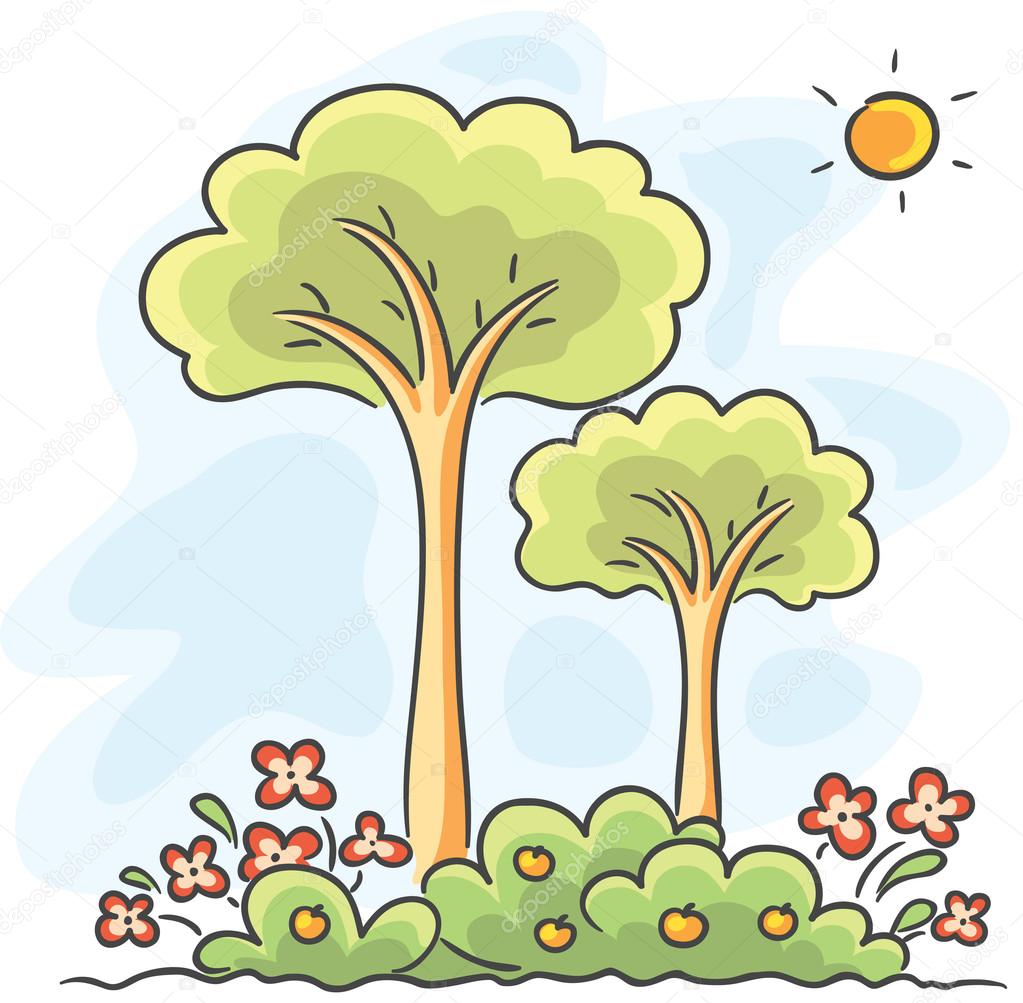 Trees and flowers drawing Stock Illustration by ©Katerina_Dav ...