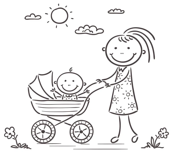 Μητέρα και το μωρό για μια βόλτα — Διανυσματικό Αρχείο
