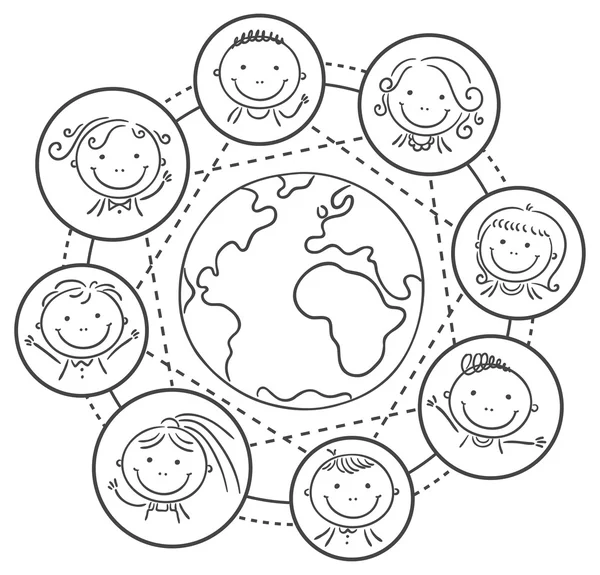 Global communication - kids round the globe — Stock Vector