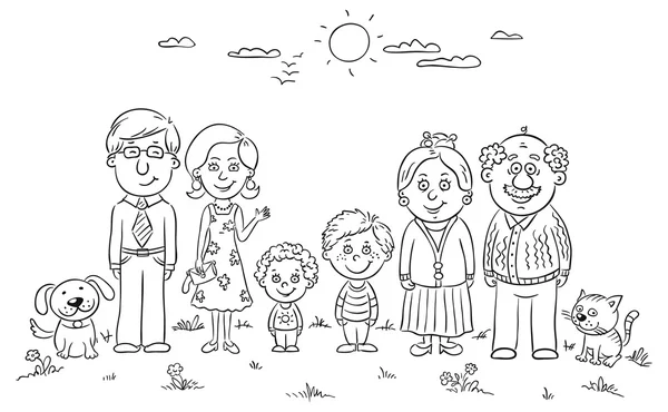 Gran familia feliz — Vector de stock