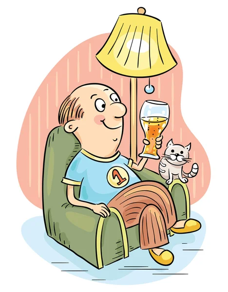 Hombre bebiendo cerveza en un sillón — Vector de stock