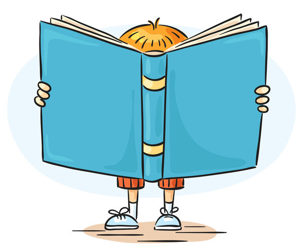 Little boy is a reading big book â€” Stock Vector