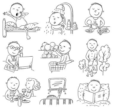 Cartoon Man Daily Activities vector Cartoon Man Daily Activities vector