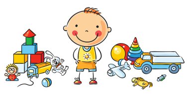 Little Cartoon Boy with Toys clipart