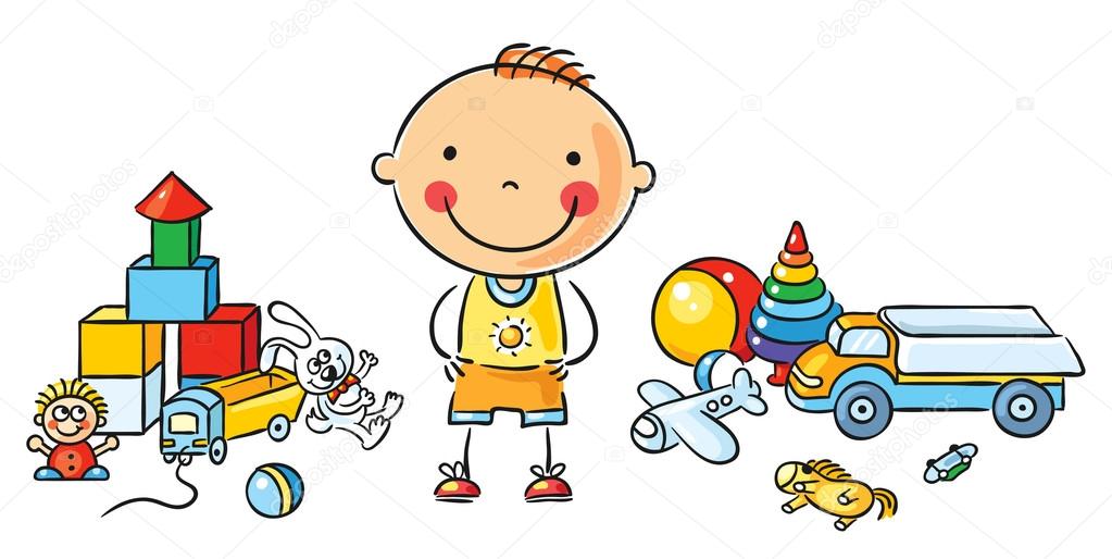 Little Cartoon Boy with Toys