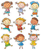 Devět šťastné děti tančit nebo skákání