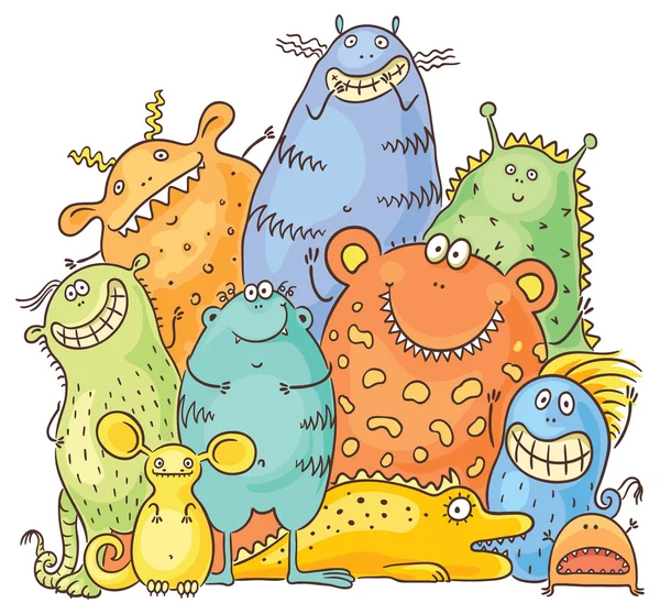 Gruppe von Karikaturen bunten Monstern — Stockvektor