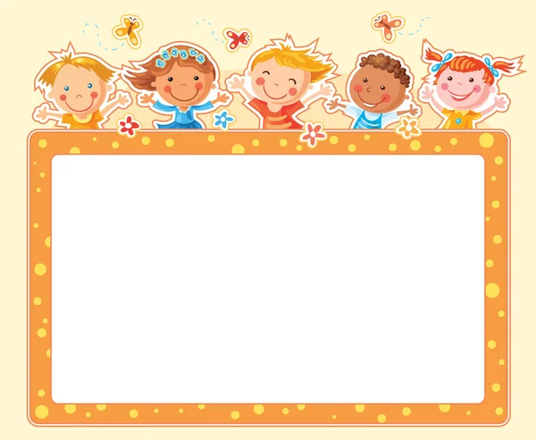 Happy Kids Rectangular Frame — Stock Vector