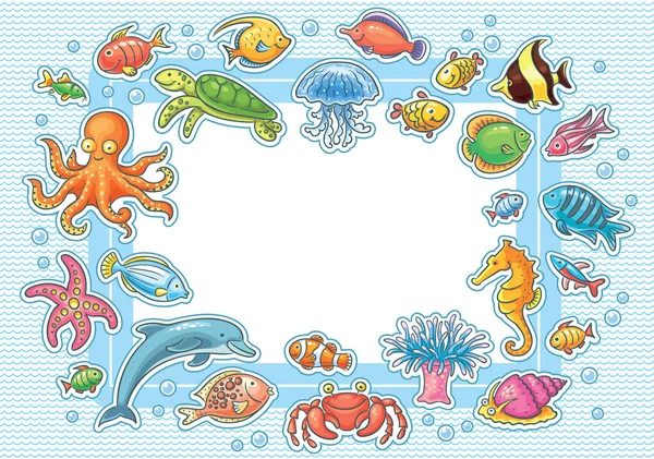 Frame with Sea Animals — Stock Vector