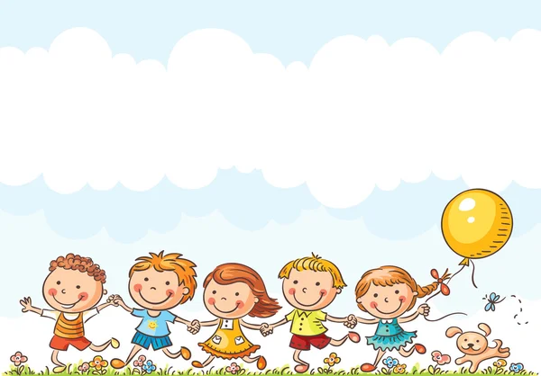 Niños felices corriendo al aire libre — Vector de stock