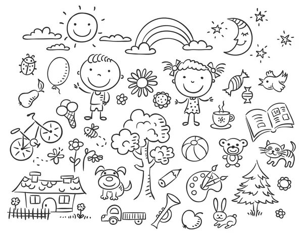 Black and white doodle set — Stock Vector