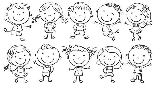 Diez niños de dibujos animados felices — Vector de stock